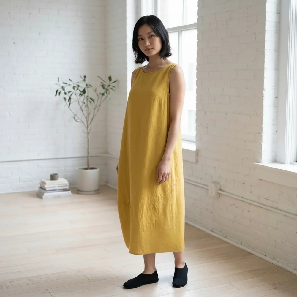 APUNTOB ITALY LINEN BARREL EGG MIDI MAXI DRESS SZ XL - Picture 1 of 5